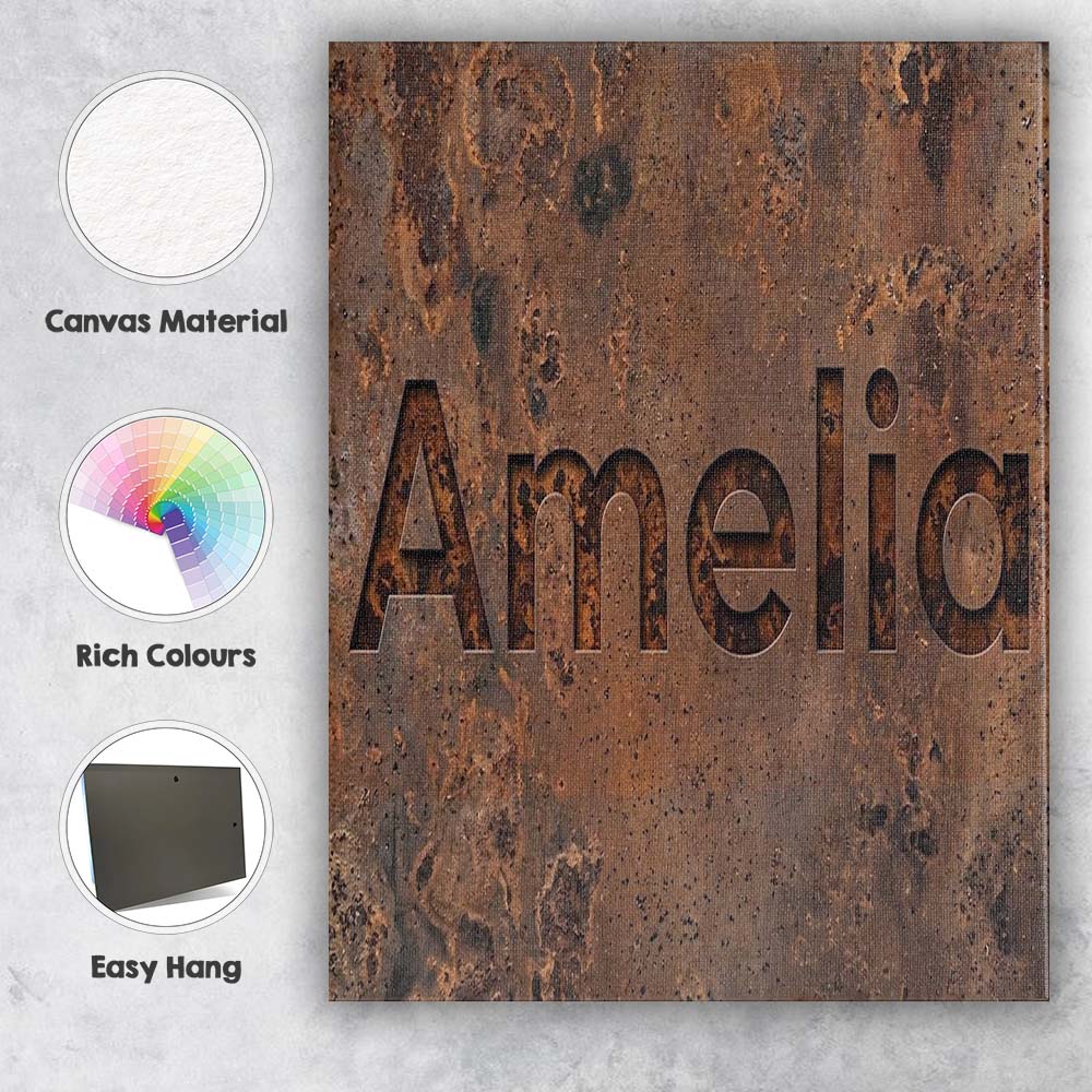 Personalised Name Dark Oxidised Metal Custom Modern Room Accent Creative Decorator Style Canvas Wall Art Print Decor Picture Ready to Hang