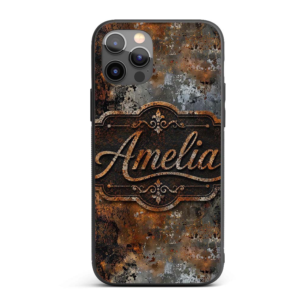 Blue Grey Rust Oxidation Texture Printed Design Custom Name Protective Phone Case Mobile Cover Durable Everyday Smartphone Shock Resistant