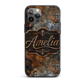 Blue Grey Rust Oxidation Texture Printed Design Custom Name Protective Phone Case Mobile Cover Durable Everyday Smartphone Shock Resistant