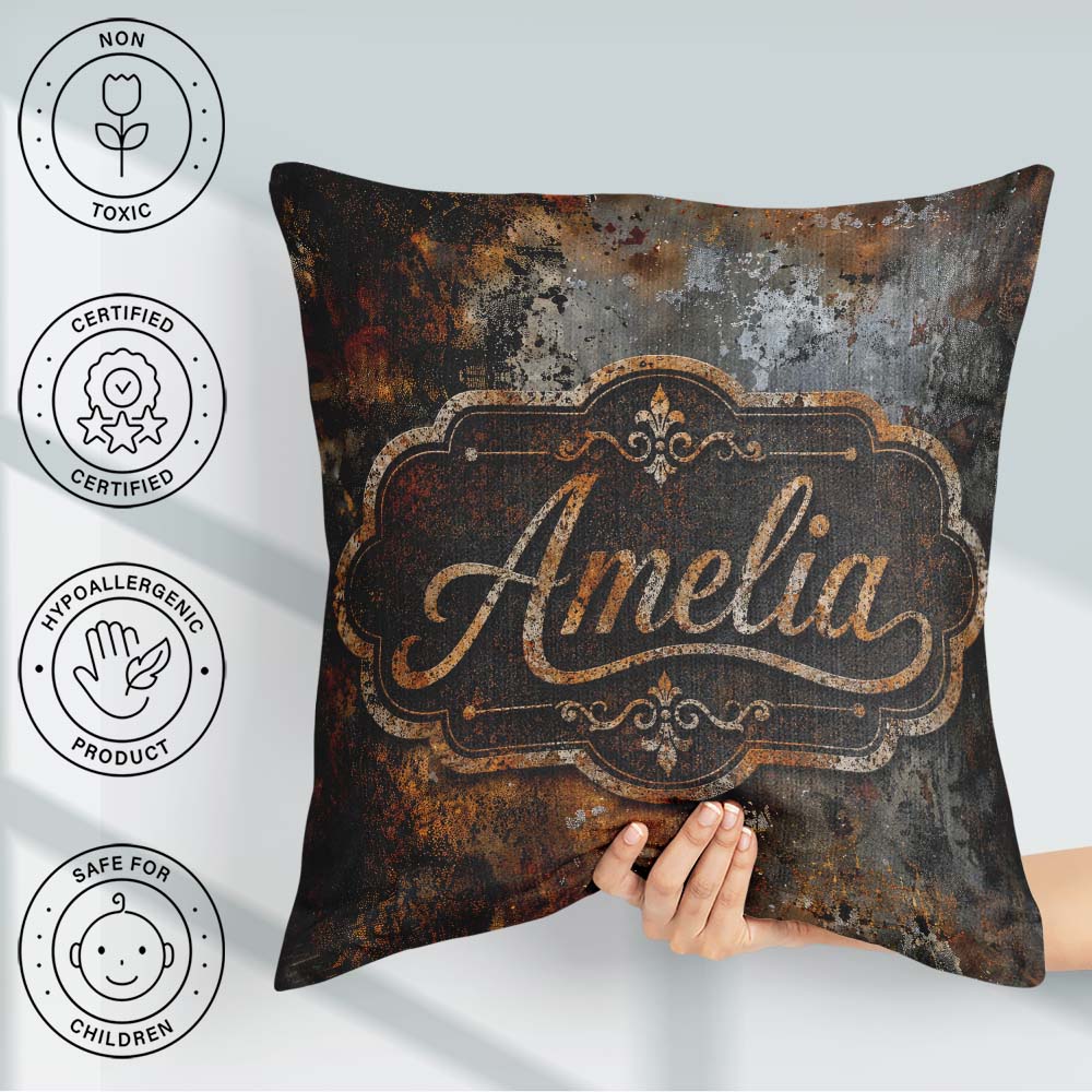 Custom Name Blue Grey Rust Oxidation Texture Industrial Seamless Square Filled Cushion Throw Pillow Sofa Bed Home Decor Zip Washable UK Made
