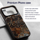 Blue Grey Rust Oxidation Texture Printed Design Custom Name Protective Phone Case Mobile Cover Durable Everyday Smartphone Shock Resistant