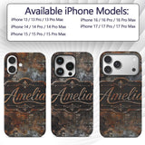 Blue Grey Rust Oxidation Texture Printed Design Custom Name Protective Phone Case Mobile Cover Durable Everyday Smartphone Shock Resistant