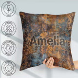 Custom Name Metal Rust Pattern with Gold Accents Seamless Grunge Square Filled Cushion Throw Pillow Sofa Bed Home Decor Zip Washable UK Made
