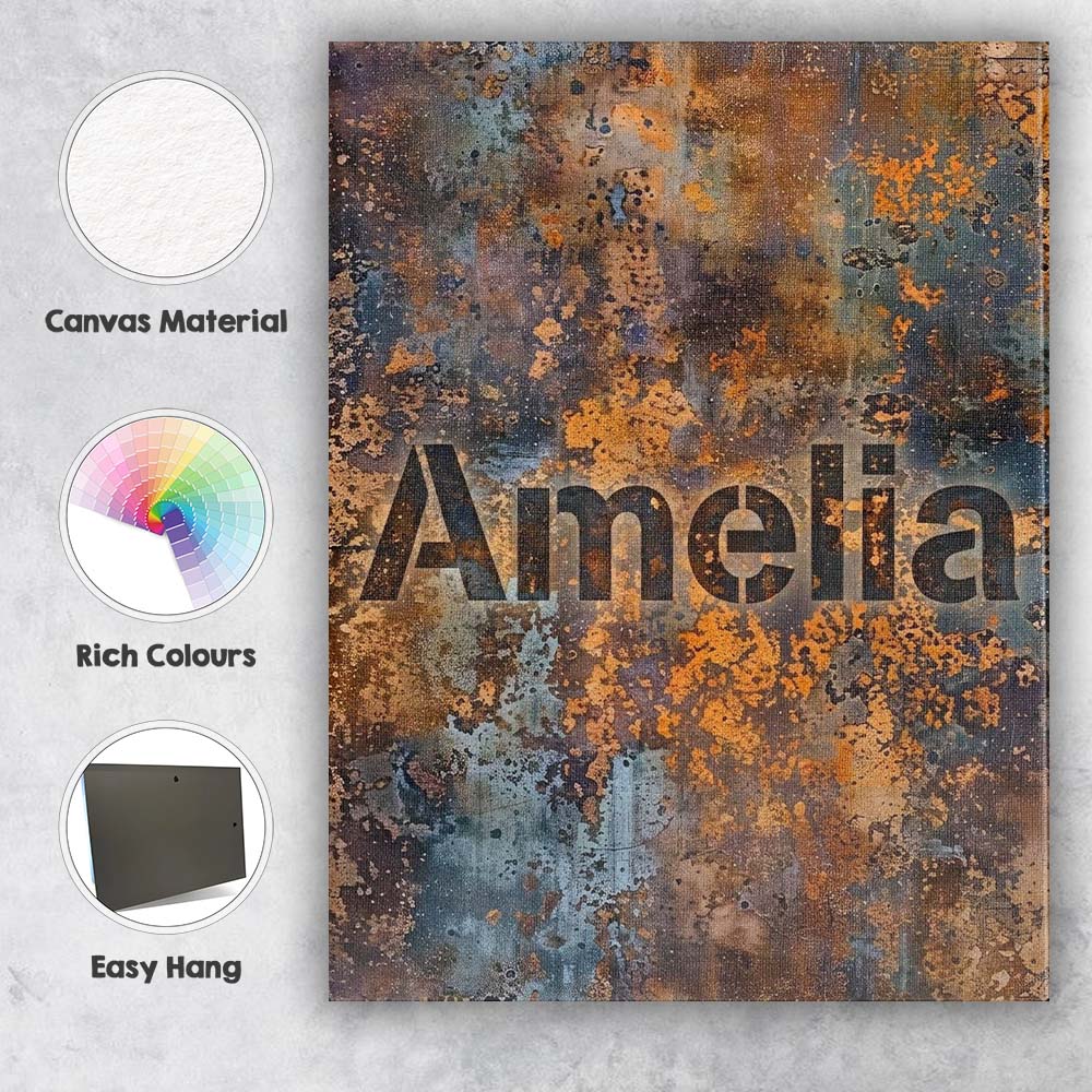 Personalised Name Distressed Metal Rust Custom  Modern Room Accent Elegant Feature Canvas Wall Art Print Decor Picture Ready to Hang