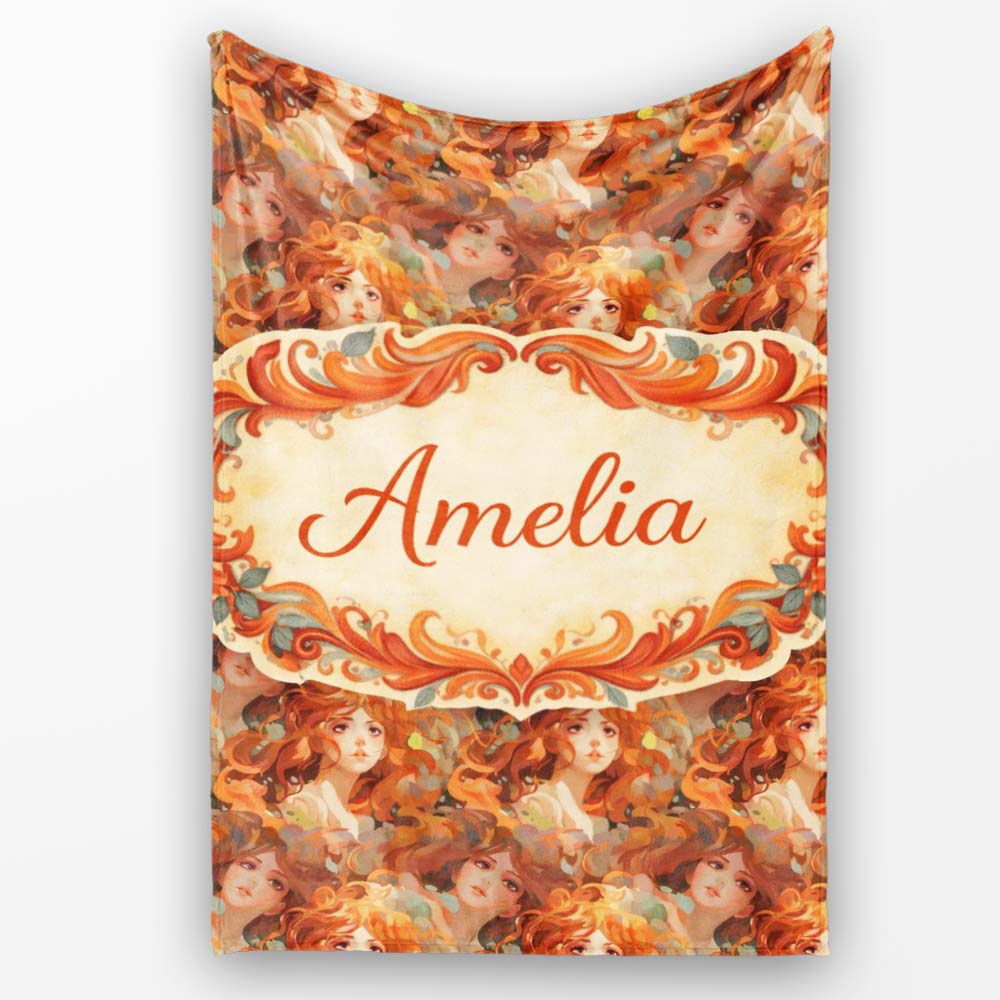 Abstract Woman Portrait Flowing Hair Artistic Pattern Lovely  Personalised Custom Name Super Soft Fleece Blanket Bed Sofa Throw