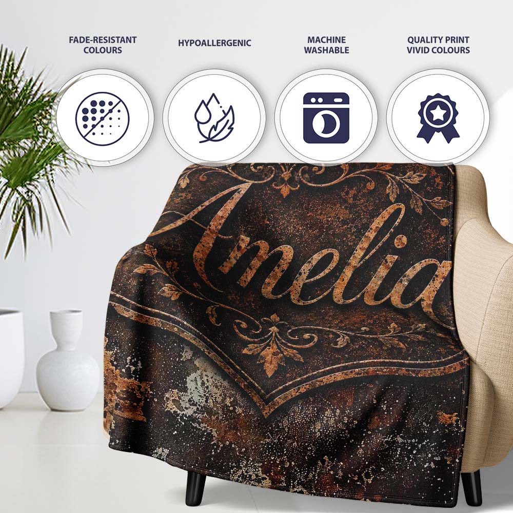 Speckled Rust Texture Dark Industrial Surface Seamless Pattern  Personalised Custom Name Super Soft Fleece Blanket Bed Sofa Throw