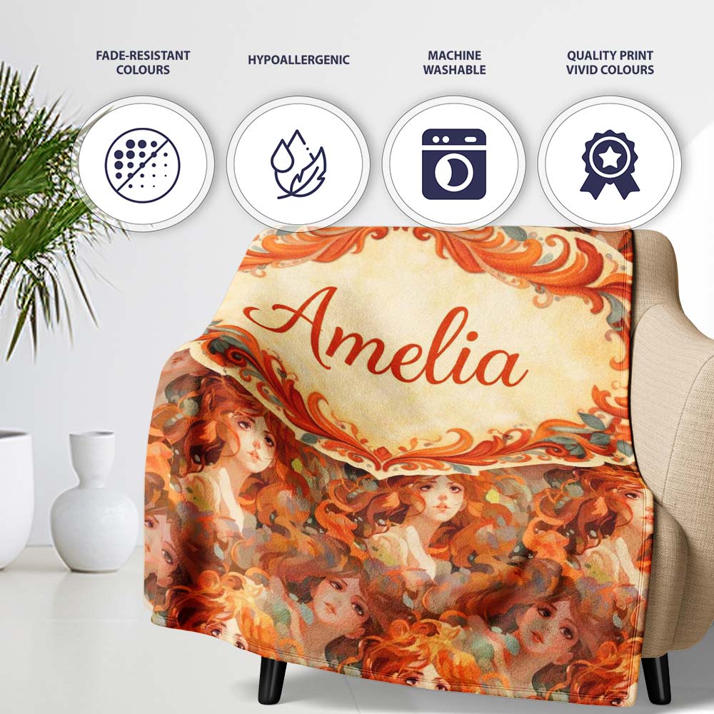 Abstract Woman Portrait Flowing Hair Artistic Pattern Lovely  Personalised Custom Name Super Soft Fleece Blanket Bed Sofa Throw