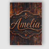 Personalised Name Layered Rust Patina Custom Modern Room Accent Creative Decorator Style Canvas Wall Art Print Decor Picture Ready to Hang