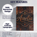 Personalised Name Layered Rust Patina Custom Modern Room Accent Creative Decorator Style Canvas Wall Art Print Decor Picture Ready to Hang