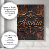 Personalised Name Layered Rust Patina Custom Modern Room Accent Creative Decorator Style Canvas Wall Art Print Decor Picture Ready to Hang