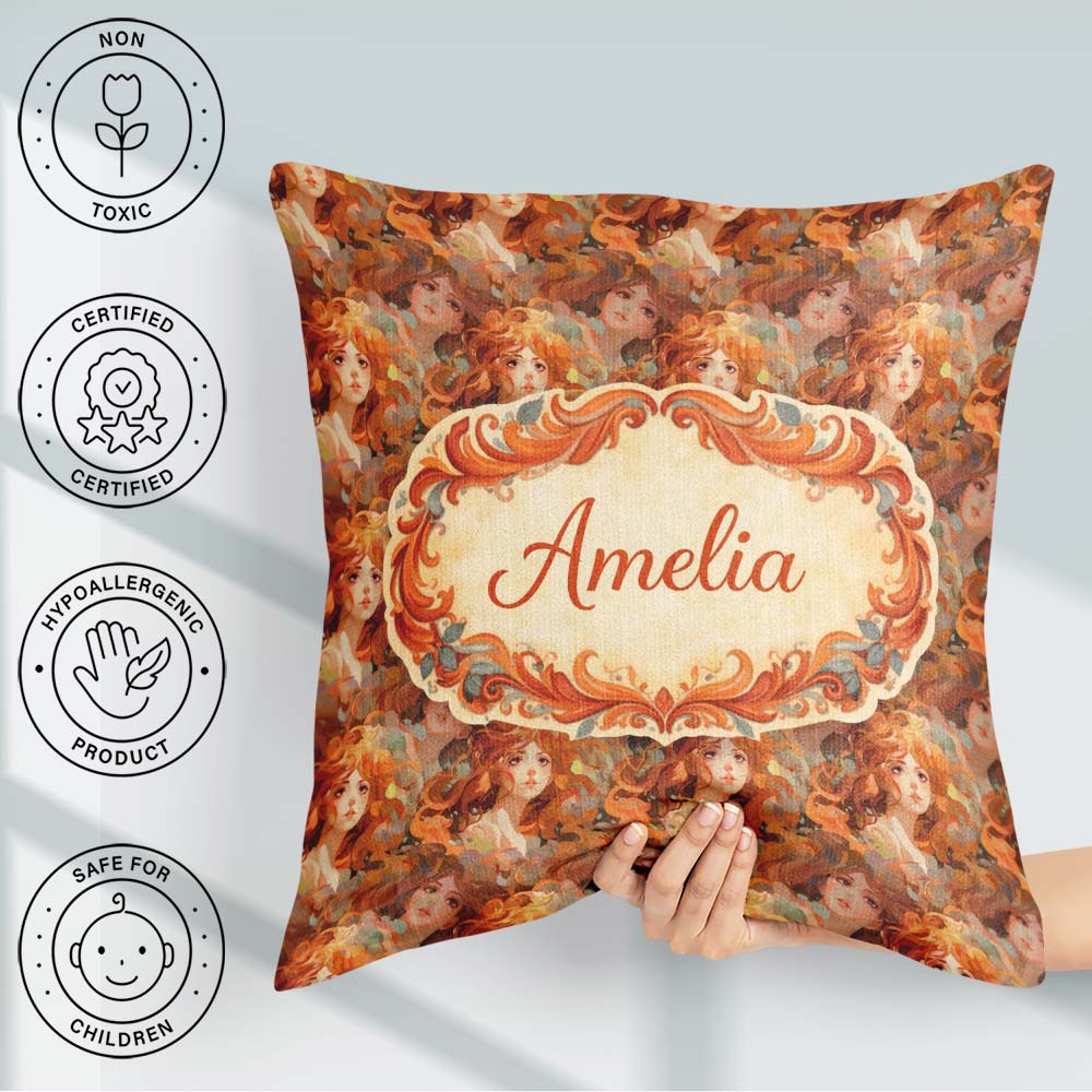 Custom Name Abstract Woman Portrait Flowing Hair Artistic Lovely Square Filled Cushion Throw Pillow Sofa Bed Home Decor Zip Washable UK Made