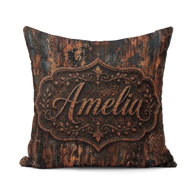 Custom Name Rust and Gold Splatter Dark Metallic Grunge Seamless Square Filled Cushion Throw Pillow Sofa Bed Home Decor Zip Washable UK Made