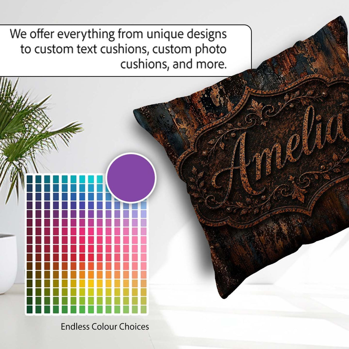 Custom Name Rust and Gold Splatter Dark Metallic Grunge Seamless Square Filled Cushion Throw Pillow Sofa Bed Home Decor Zip Washable UK Made