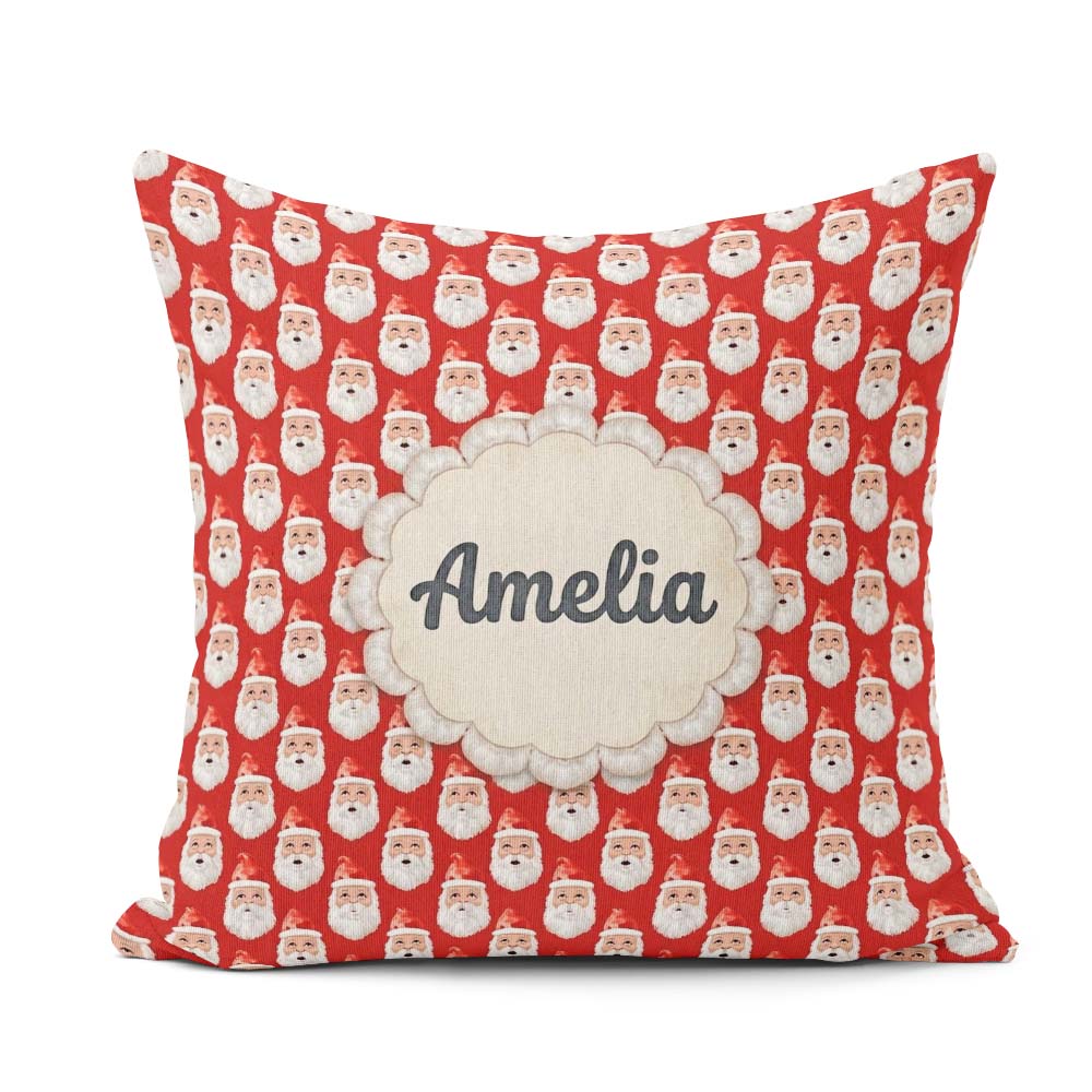 Custom Name Christmas Santa Seamless Pattern Red Festive Holiday Square Filled Cushion Throw Pillow Sofa Bed Home Decor Zip Washable UK Made