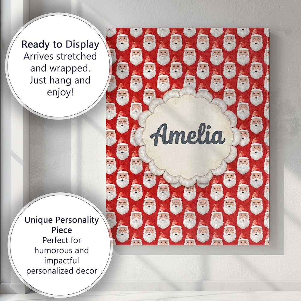 Personalised Name Christmas Santa Face Custom  Modern Room Accent Elegant Feature Canvas Wall Art Print Decor Picture Ready to Hang
