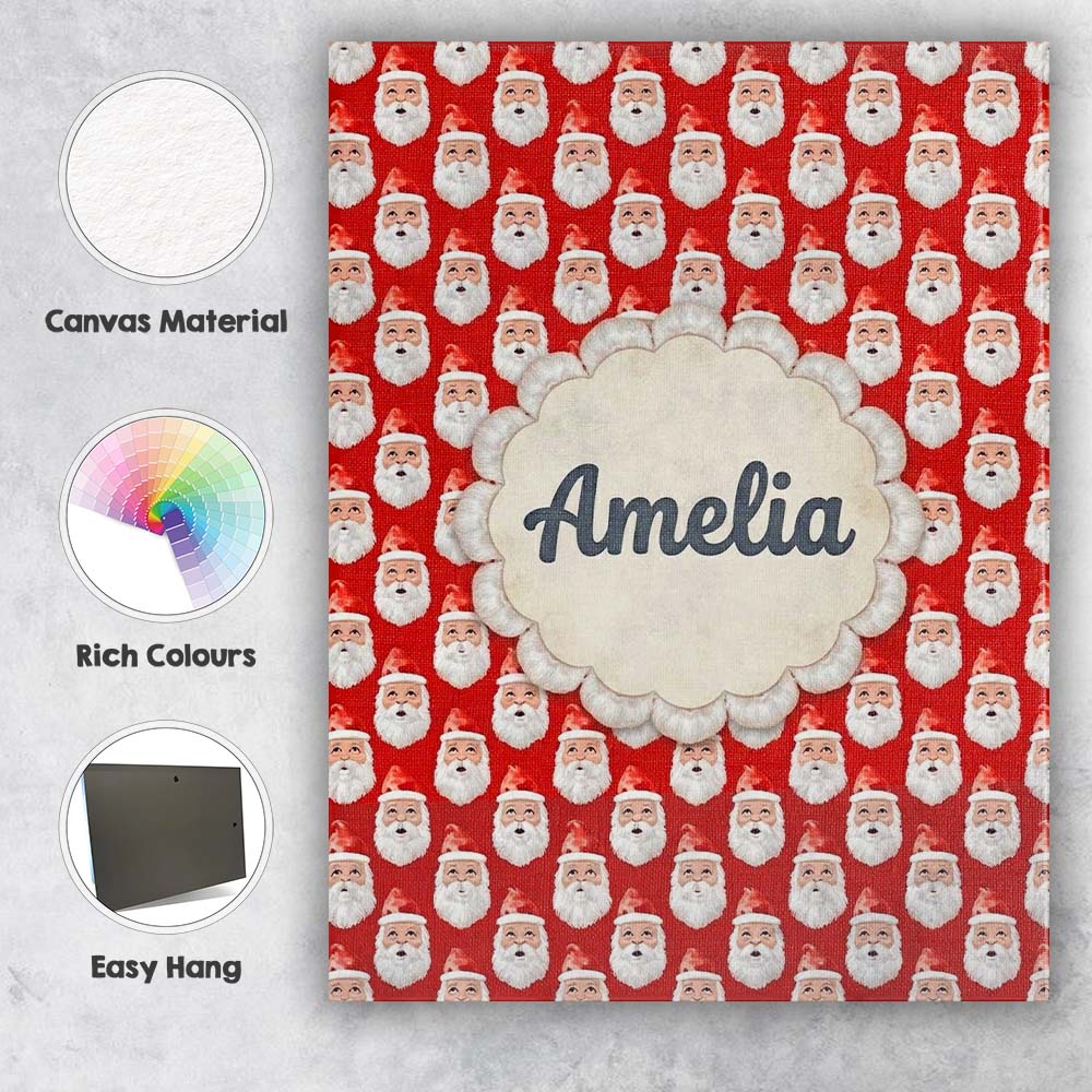 Personalised Name Christmas Santa Face Custom  Modern Room Accent Elegant Feature Canvas Wall Art Print Decor Picture Ready to Hang