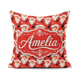 Custom Name Painterly Santa Faces Red Abstract Christmas Festive Square Filled Cushion Throw Pillow Sofa Bed Home Decor Zip Washable UK Made