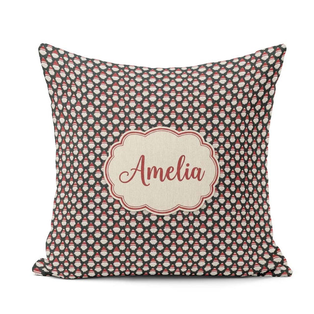 Custom Name Minimal Santa Hat Beard Repeat Dark Christmas Lovely Square Filled Cushion Throw Pillow Sofa Bed Home Decor Zip Washable UK Made