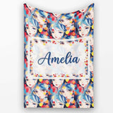 Anime Girl Blue Hair Paint Splash Artistic Pattern Cute Unique Gift  Personalised Custom Name Super Soft Fleece Blanket Bed Sofa Throw
