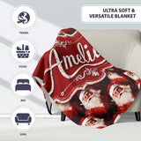 Dramatic Santa Portrait Red Splatter Background Christmas Design  Personalised Custom Name Super Soft Fleece Blanket Bed Sofa Throw