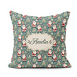 Custom Name Santa Trees Gifts Snowflakes Teal Christmas Festive Square Filled Cushion Throw Pillow Sofa Bed Home Decor Zip Washable UK Made