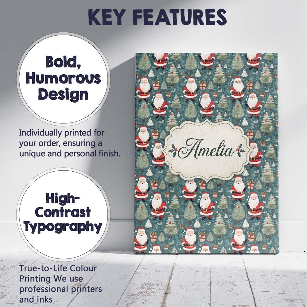 Personalised Name Cute Santa Trees Gifts Custom  Unique Gift Idea Elegant Feature Canvas Wall Art Print Decor Picture Ready to Hang