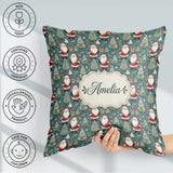 Custom Name Santa Trees Gifts Snowflakes Teal Christmas Festive Square Filled Cushion Throw Pillow Sofa Bed Home Decor Zip Washable UK Made