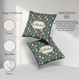 Custom Name Santa Trees Gifts Snowflakes Teal Christmas Festive Square Filled Cushion Throw Pillow Sofa Bed Home Decor Zip Washable UK Made