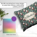Custom Name Santa Trees Gifts Snowflakes Teal Christmas Festive Square Filled Cushion Throw Pillow Sofa Bed Home Decor Zip Washable UK Made