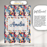 Anime Girl Blue Hair Paint Splash Artistic Pattern Cute Unique Gift  Personalised Custom Name Super Soft Fleece Blanket Bed Sofa Throw