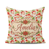 Custom Name Watercolor Poinsettia Flowers Christmas Soft Festive Square Filled Cushion Throw Pillow Sofa Bed Home Decor Zip Washable UK Made