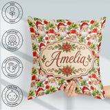 Custom Name Watercolor Poinsettia Flowers Christmas Soft Festive Square Filled Cushion Throw Pillow Sofa Bed Home Decor Zip Washable UK Made