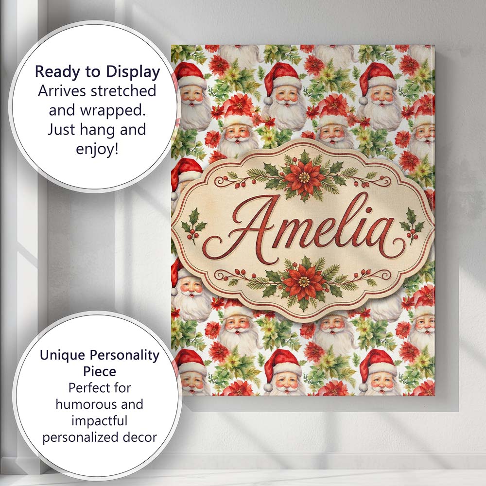 Personalised Name Watercolor Santa Faces Custom  Unique Gift Idea Elegant Feature Canvas Wall Art Print Decor Picture Ready to Hang