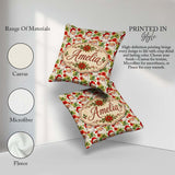 Custom Name Watercolor Poinsettia Flowers Christmas Soft Festive Square Filled Cushion Throw Pillow Sofa Bed Home Decor Zip Washable UK Made