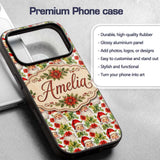 Watercolor Santa Faces Poinsettia Printed Design Custom Name Protective Phone Case Mobile Cover Durable Everyday Smartphone Shock Resistant