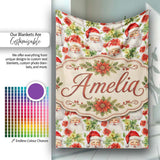 Watercolor Santa Faces Poinsettia Flowers Christmas Soft Festive  Personalised Custom Name Super Soft Fleece Blanket Bed Sofa Throw