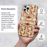 Watercolor Santa Faces Poinsettia Printed Design Custom Name Protective Phone Case Mobile Cover Durable Everyday Smartphone Shock Resistant