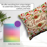 Custom Name Watercolor Poinsettia Flowers Christmas Soft Festive Square Filled Cushion Throw Pillow Sofa Bed Home Decor Zip Washable UK Made