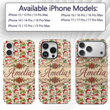Watercolor Santa Faces Poinsettia Printed Design Custom Name Protective Phone Case Mobile Cover Durable Everyday Smartphone Shock Resistant
