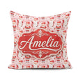 Custom Name Cartoon Santa Pink Snow Pattern Whimsical Christmas Square Filled Cushion Throw Pillow Sofa Bed Home Decor Zip Washable UK Made