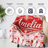 Cute Cartoon Santa Pink Snow Gift Pattern Whimsical Christmas Lovely  Personalised Custom Name Super Soft Fleece Blanket Bed Sofa Throw