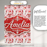 Cute Cartoon Santa Pink Snow Gift Pattern Whimsical Christmas Lovely  Personalised Custom Name Super Soft Fleece Blanket Bed Sofa Throw
