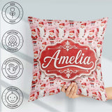 Custom Name Cartoon Santa Pink Snow Pattern Whimsical Christmas Square Filled Cushion Throw Pillow Sofa Bed Home Decor Zip Washable UK Made