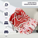 Cute Cartoon Santa Pink Snow Gift Pattern Whimsical Christmas Lovely  Personalised Custom Name Super Soft Fleece Blanket Bed Sofa Throw