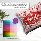 Custom Name Cartoon Santa Pink Snow Pattern Whimsical Christmas Square Filled Cushion Throw Pillow Sofa Bed Home Decor Zip Washable UK Made