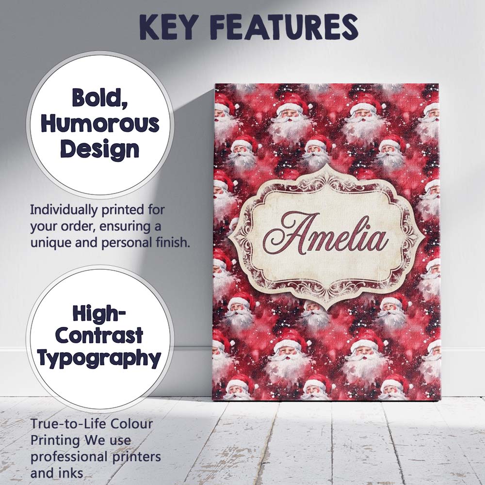 Personalised Name Watercolor Santa Faces Custom  Unique Gift Idea Elegant Feature Canvas Wall Art Print Decor Picture Ready to Hang