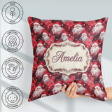 Custom Name Watercolor Santa Faces Splash Background Snow Effect Square Filled Cushion Throw Pillow Sofa Bed Home Decor Zip Washable UK Made