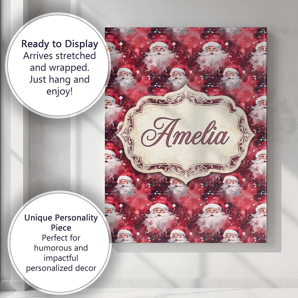 Personalised Name Watercolor Santa Faces Custom  Unique Gift Idea Elegant Feature Canvas Wall Art Print Decor Picture Ready to Hang