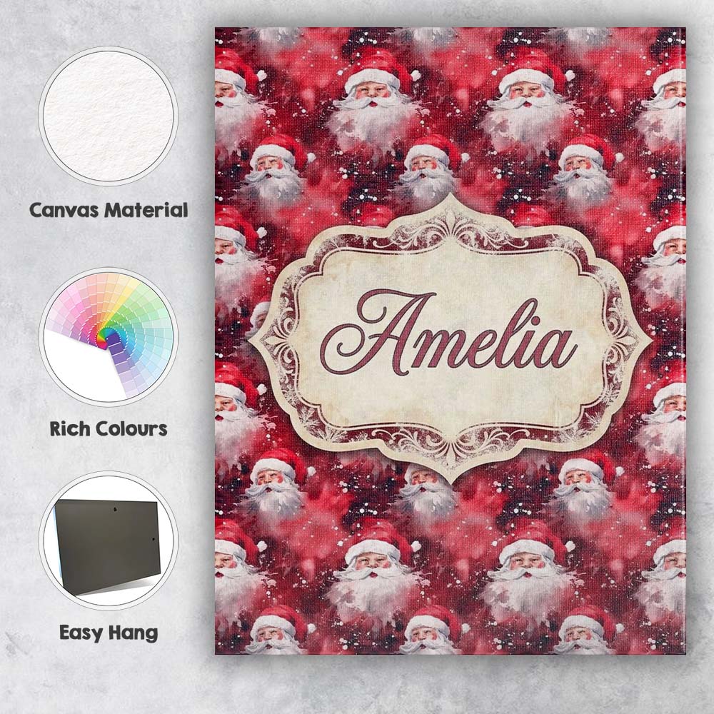 Personalised Name Watercolor Santa Faces Custom  Unique Gift Idea Elegant Feature Canvas Wall Art Print Decor Picture Ready to Hang