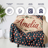 Tiny Santa Star Snow Dark Blue Christmas Cute Festive Repeat Lovely  Personalised Custom Name Super Soft Fleece Blanket Bed Sofa Throw
